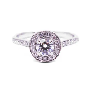 0.52ct Brilliant Cut Diamond Halo and Shoulder Set Engagement Ring | Pre-Loved | 18K White Gold