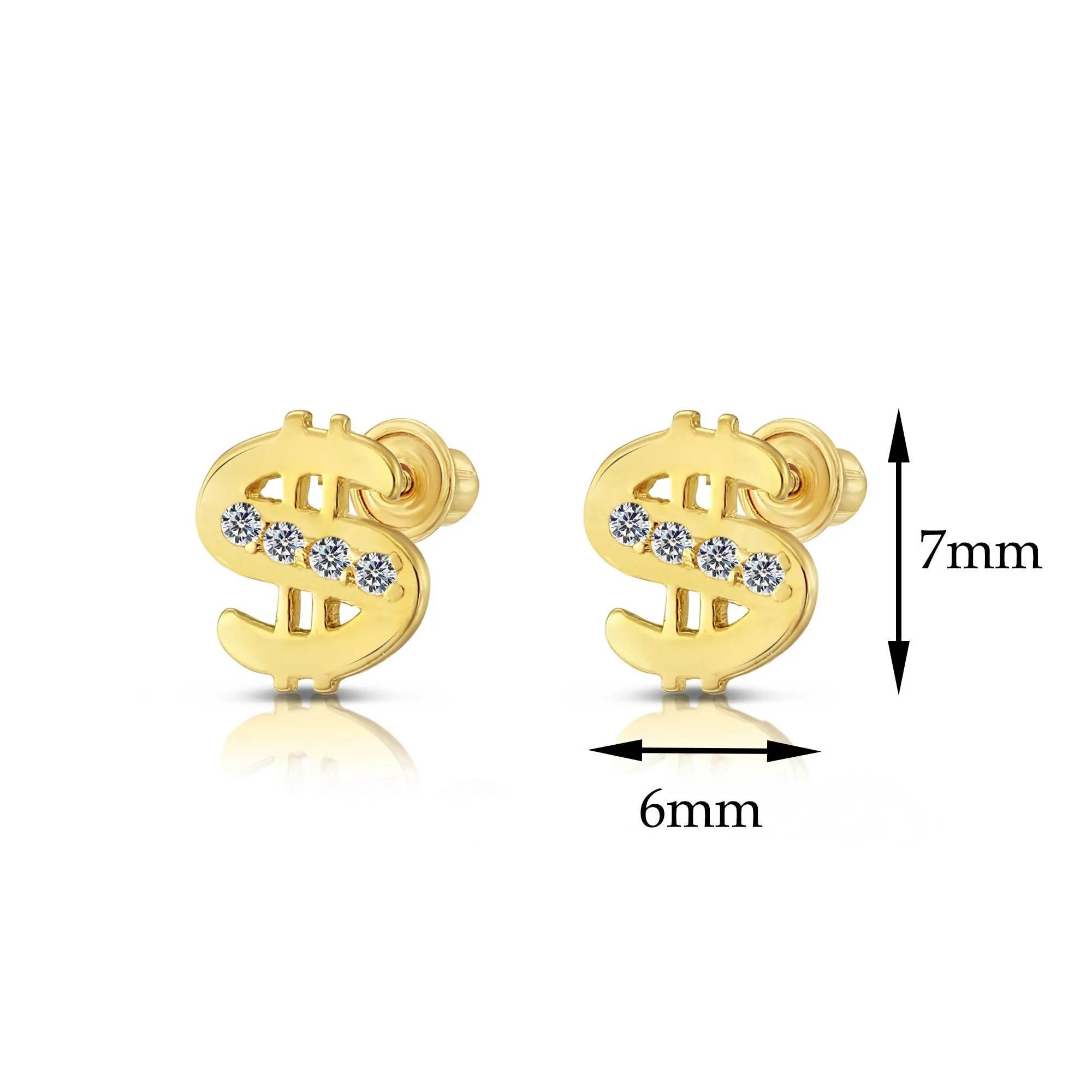 10k Yellow Gold Dollar Sign Stud Earrings, Unisex