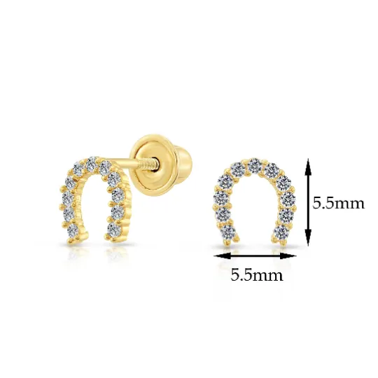 10k Yellow Gold Tiny Cute Lucky Horseshoe Stud Earrings