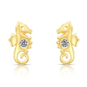 10k Yellow Gold Tiny Seahorse Stud Earrings