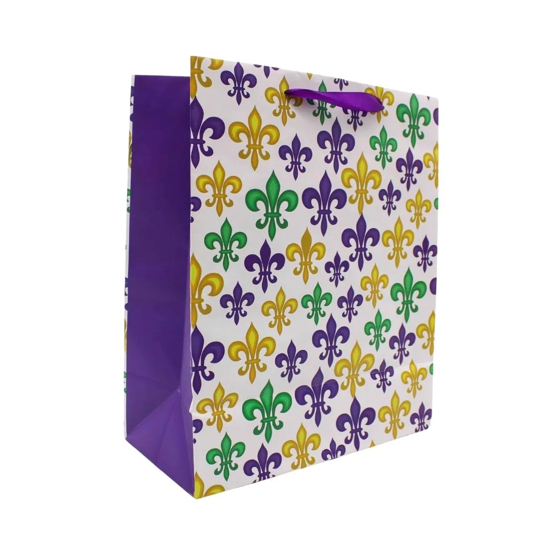 10" x 12" Mardi Gras Fleur De Lis Gift Bag with Gold Foil (Each)