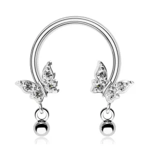 16G Shiny Butterfly Dangle Septum Ring Horseshoe