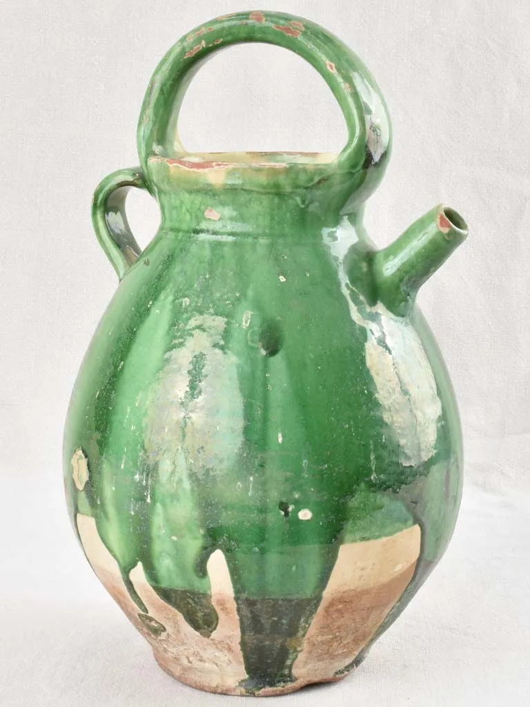 19th century French pitcher with green glaze 15¼"