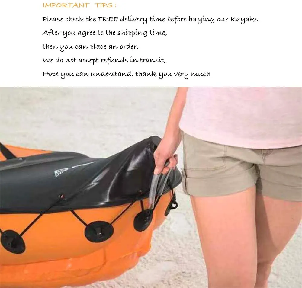 2 Person Inflatable Kayak, Orange Boat Fishing Portable