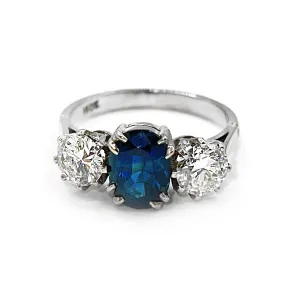 2.33ct Sapphire and Diamond Three Stone Ring | Pre-Loved | 18K White Gold