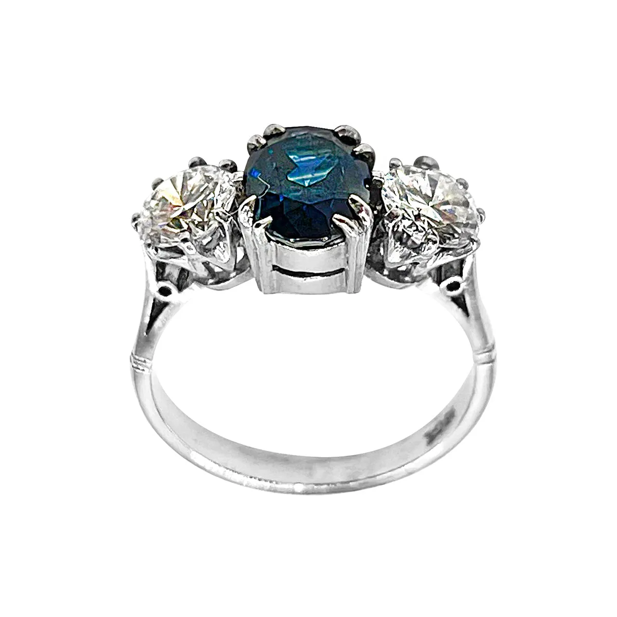 2.33ct Sapphire and Diamond Three Stone Ring | Pre-Loved | 18K White Gold