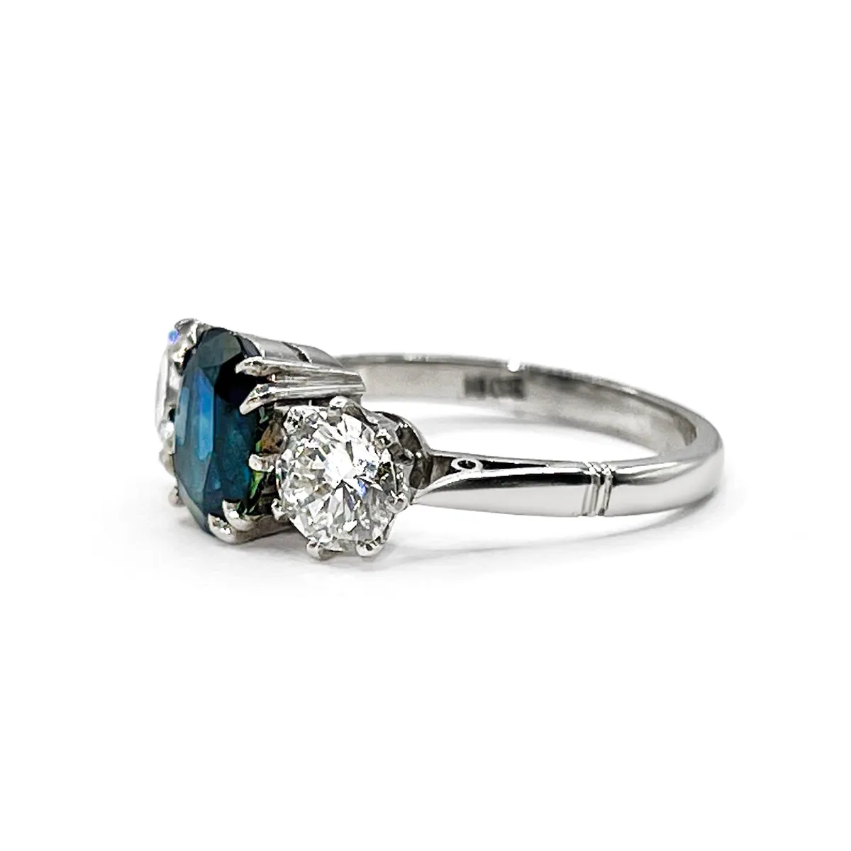 2.33ct Sapphire and Diamond Three Stone Ring | Pre-Loved | 18K White Gold