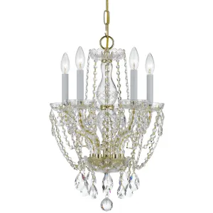 5 Light Polished Brass Crystal Mini Chandelier Draped In Clear Spectra Crystal - C193-1129-PB-CL-SAQ