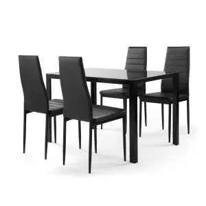 5 piece tempered glass dining table/4 faux leather chairs