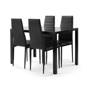 5 piece tempered glass dining table/4 faux leather chairs