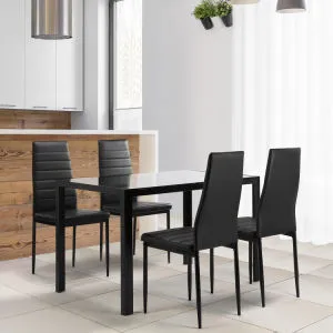 5 piece tempered glass dining table/4 faux leather chairs