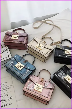 7 Colors Snake Pattern Rivet PU Handbag/Cross Body Bag F097