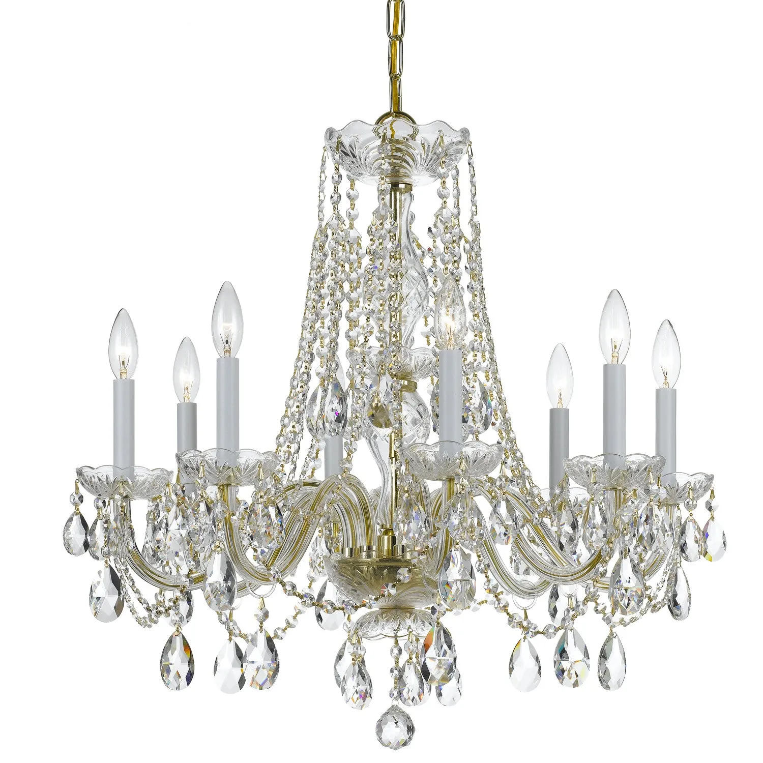 8 Light Polished Brass Crystal Chandelier Draped In Clear Swarovski Strass Crystal - C193-1138-PB-CL-S