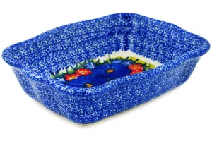 8" Rectangular Baker - Magnificent Cobalt Flowers