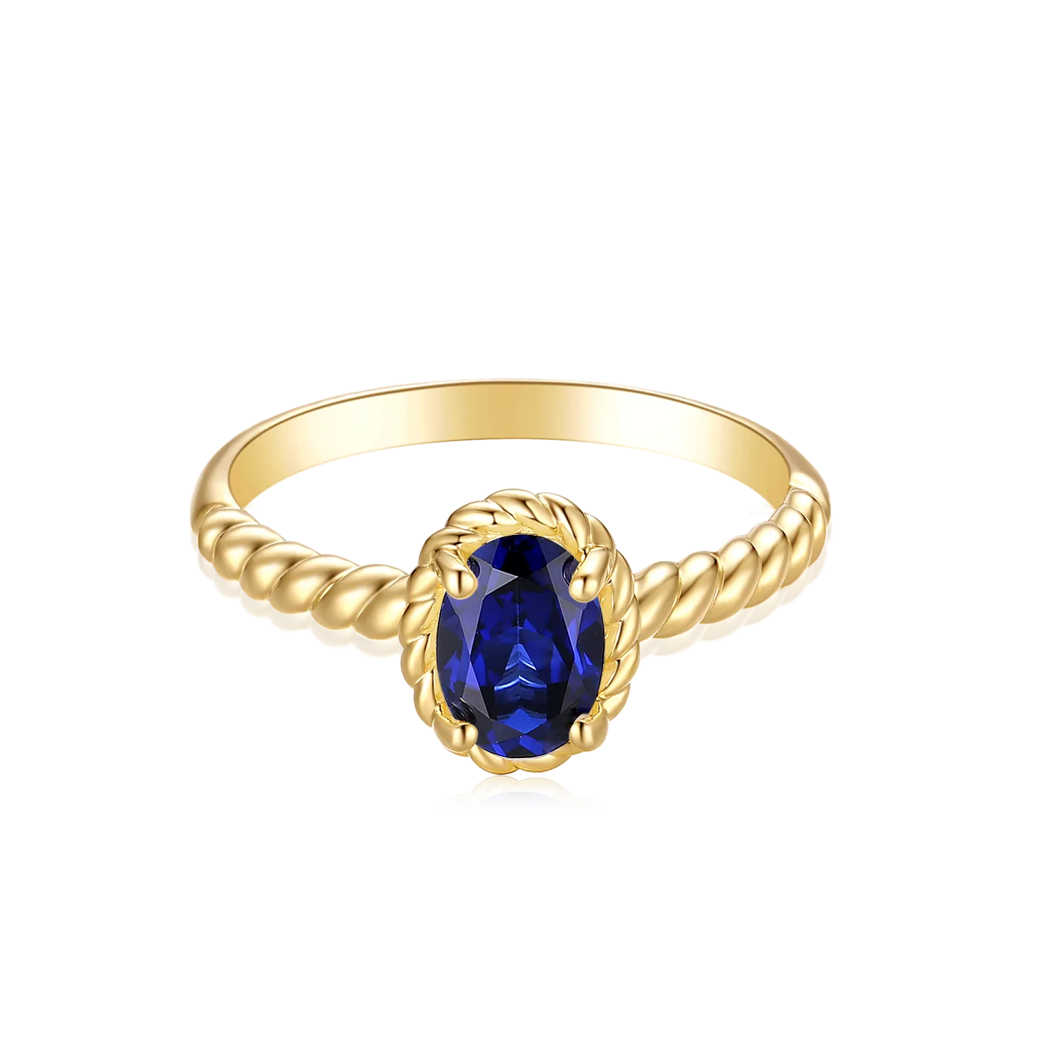 9ct Yellow Gold Oval Cut 7x5mm Created Sapphire September Ring