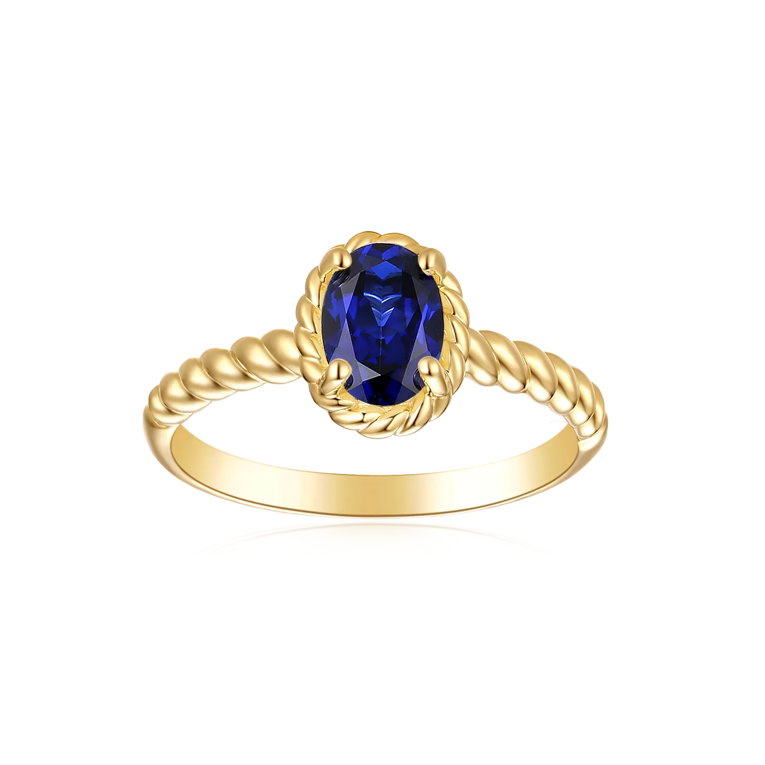 9ct Yellow Gold Oval Cut 7x5mm Created Sapphire September Ring