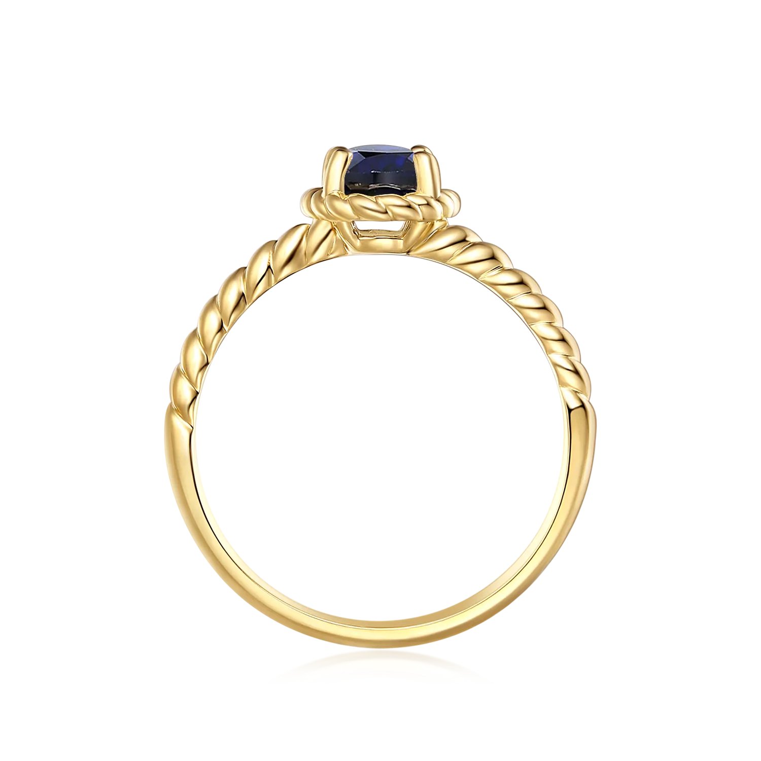 9ct Yellow Gold Oval Cut 7x5mm Created Sapphire September Ring