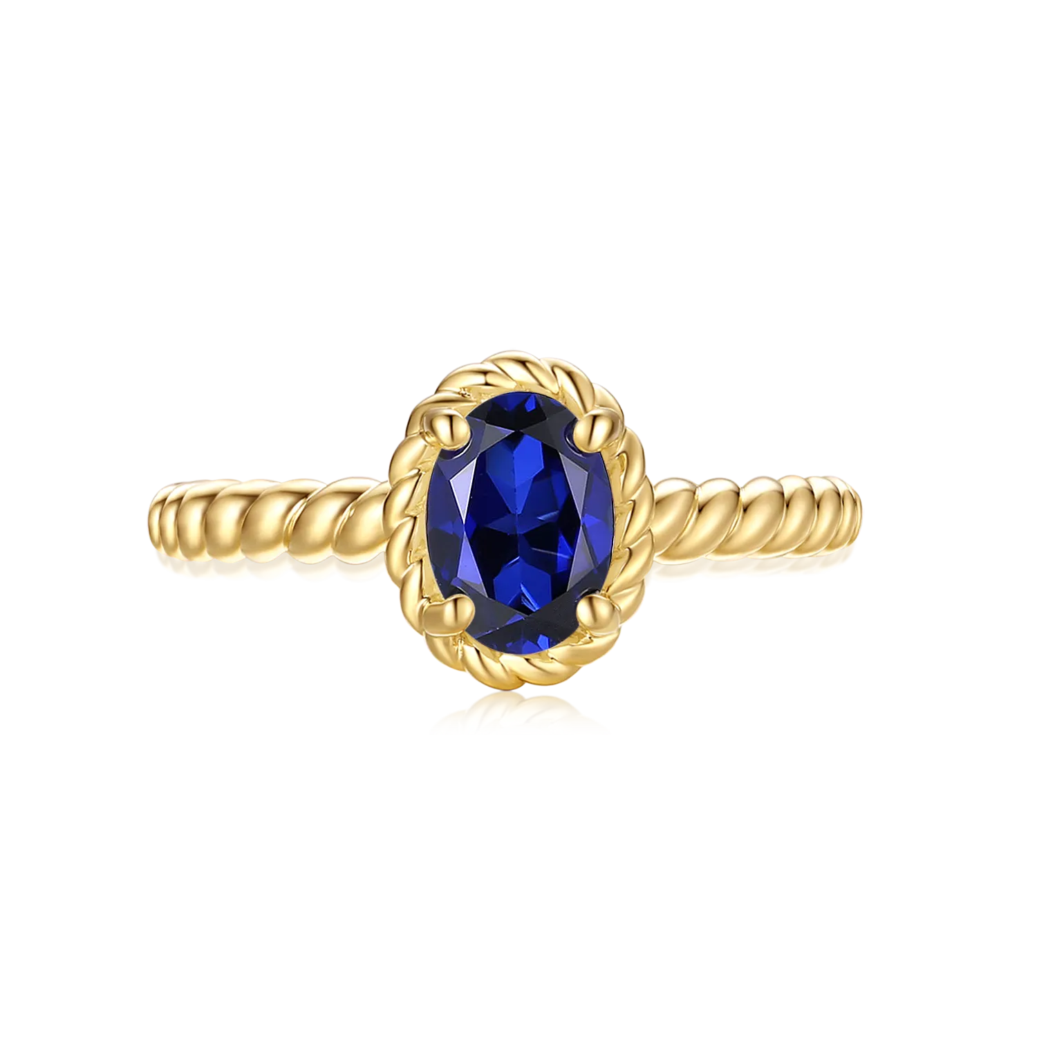 9ct Yellow Gold Oval Cut 7x5mm Created Sapphire September Ring