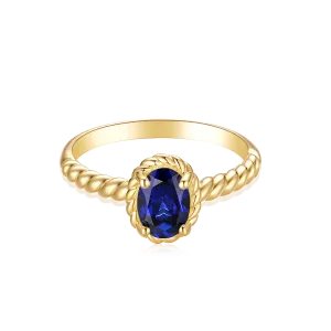 9ct Yellow Gold Oval Cut 7x5mm Created Sapphire September Ring