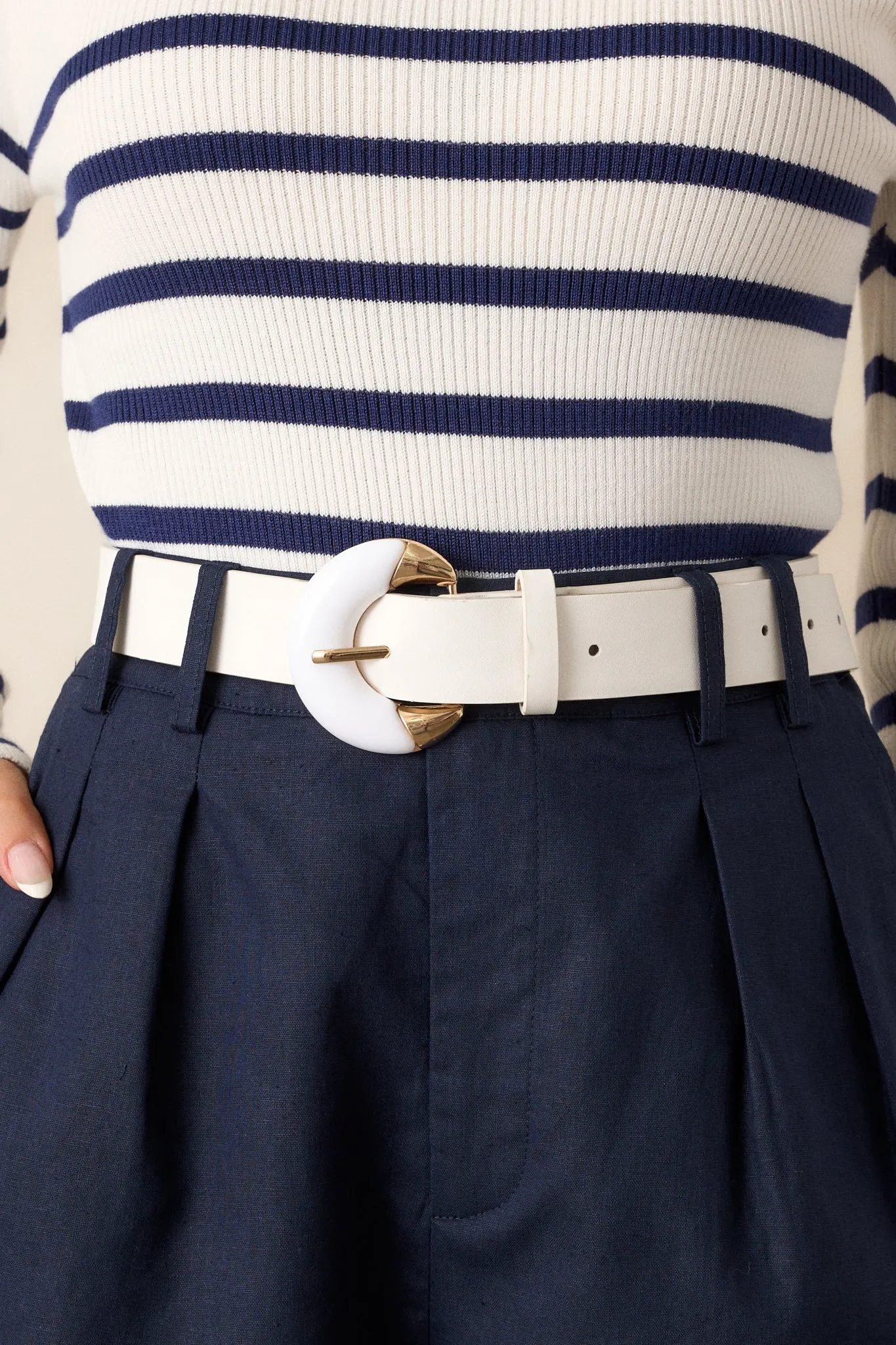 All The Days White Faux Leather Belt