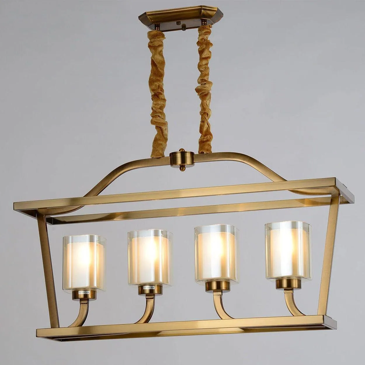 ANKUR RECTANGLE 4 LAMP CASA ANTIQUE BRASS METAL WITH GLASS CHANDELIER