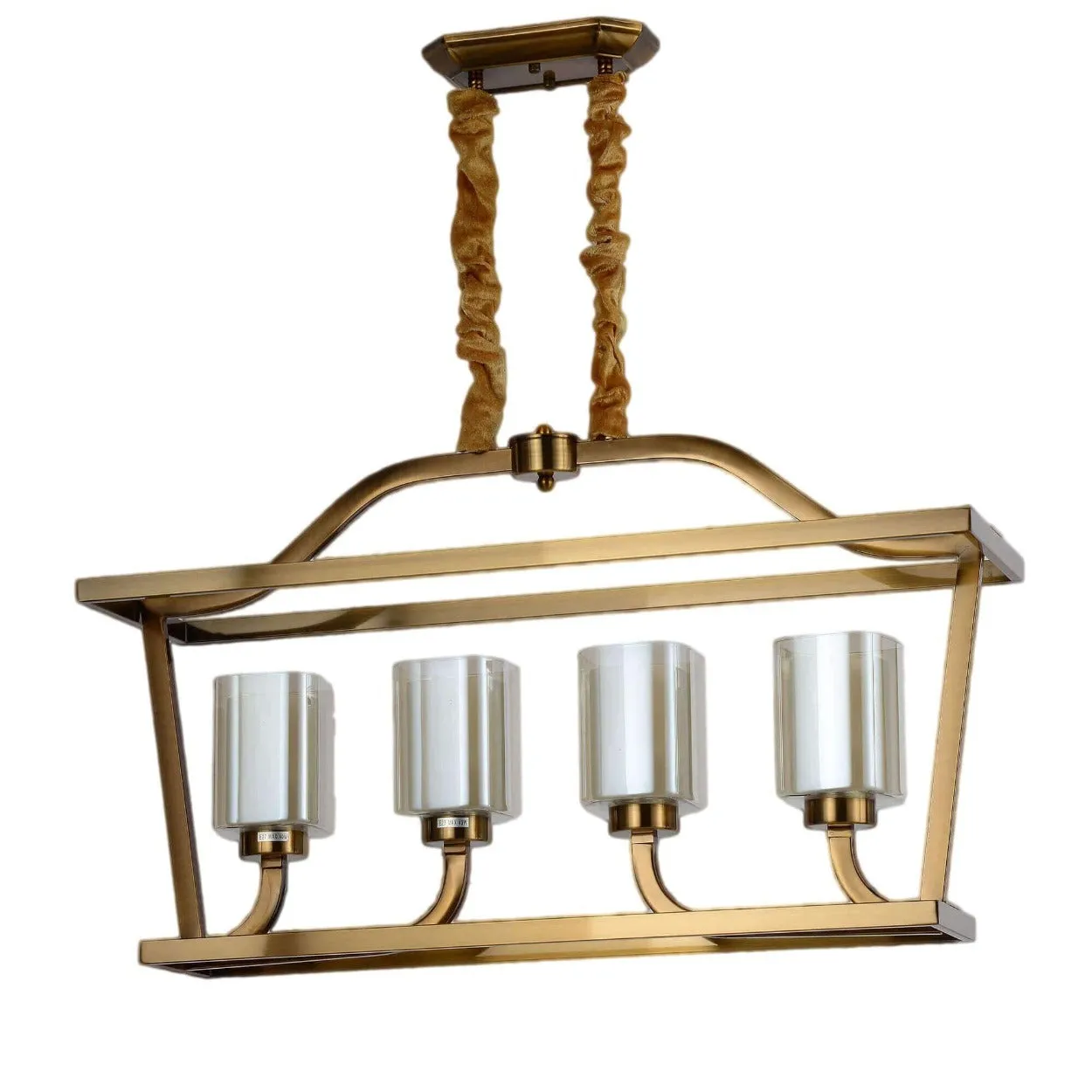 ANKUR RECTANGLE 4 LAMP CASA ANTIQUE BRASS METAL WITH GLASS CHANDELIER