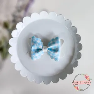 Baby Blue Daisy Gingham Bow