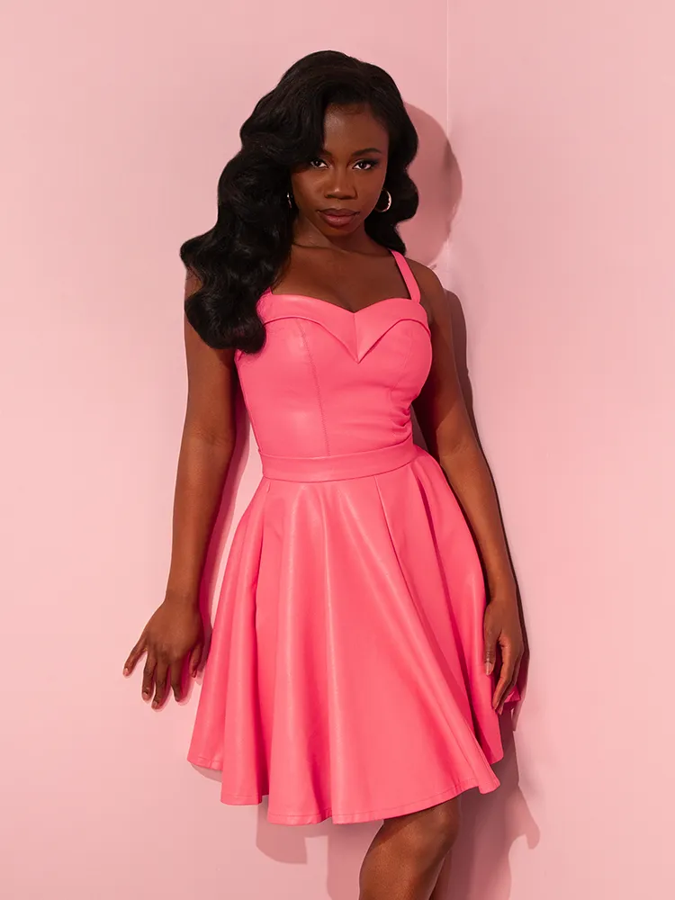 Bad Girl Skater Skirt in Flamingo Pink Vegan Leather - Vixen by Micheline Pitt