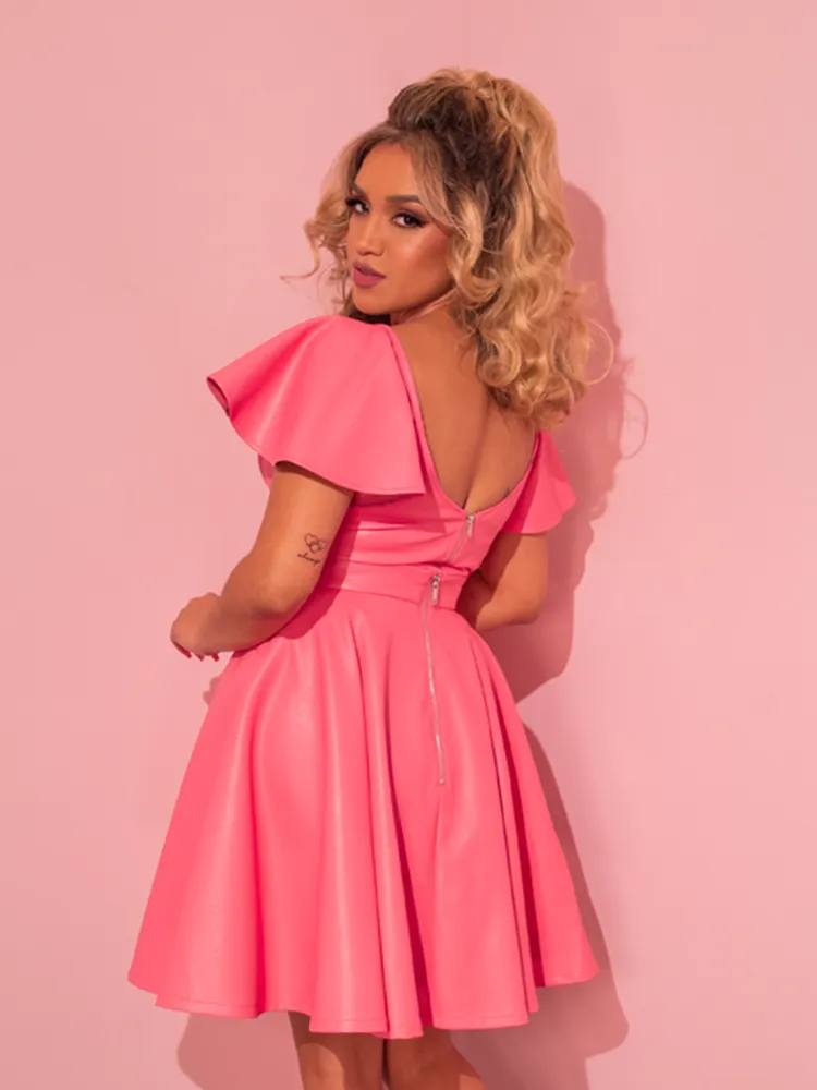 Bad Girl Skater Skirt in Flamingo Pink Vegan Leather - Vixen by Micheline Pitt