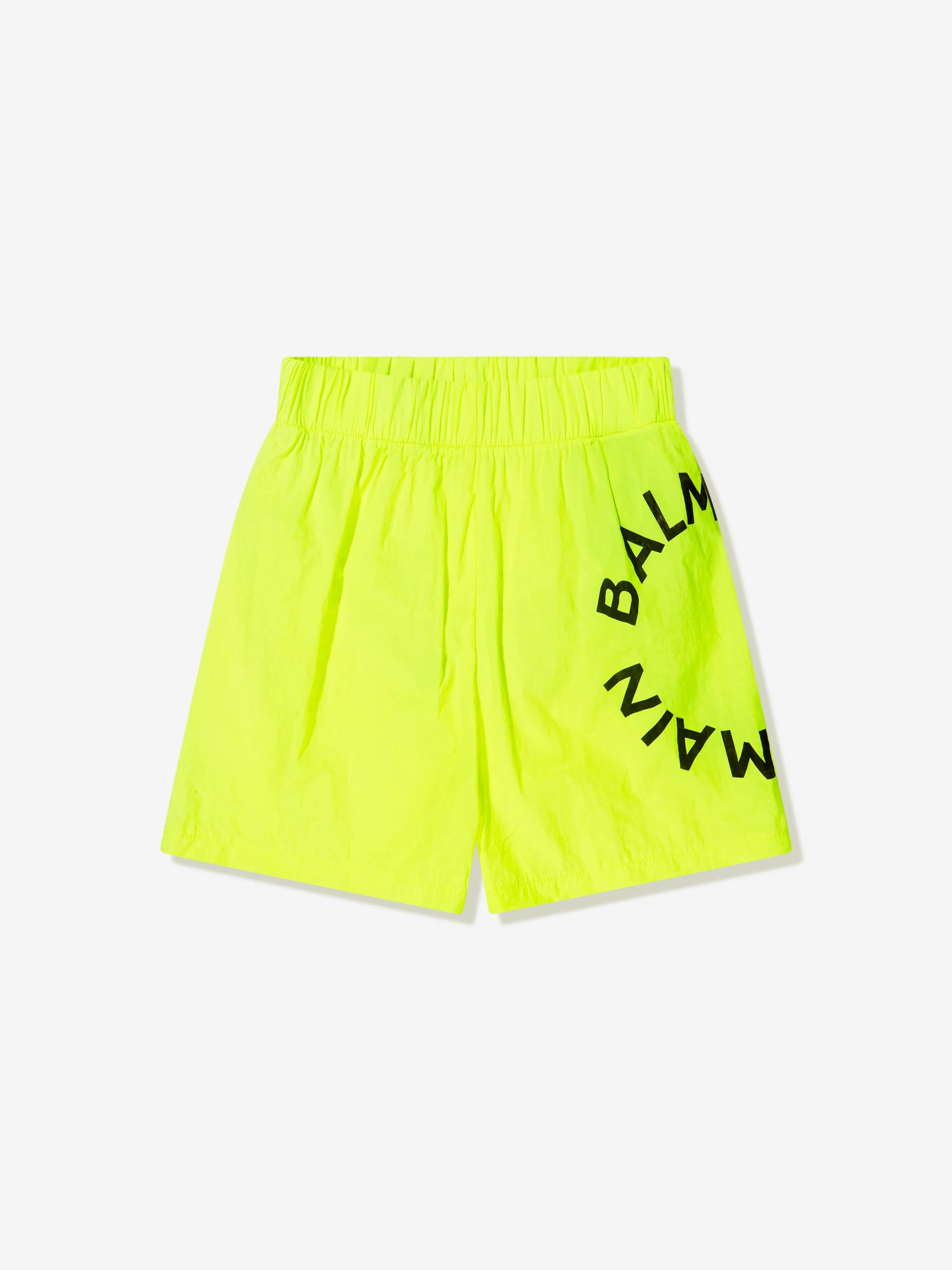 Balmain Boys Fluorescent Logo Swim Shorts in Yellow