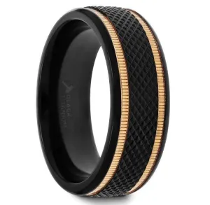 BAROQUE Black Titanium Diamond Pattern Brushed Finish with Gold Milgrain Grooves