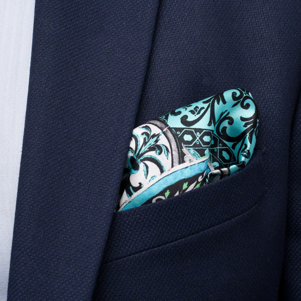 Baroque Ceramic Light Blue Silk Pocket Square