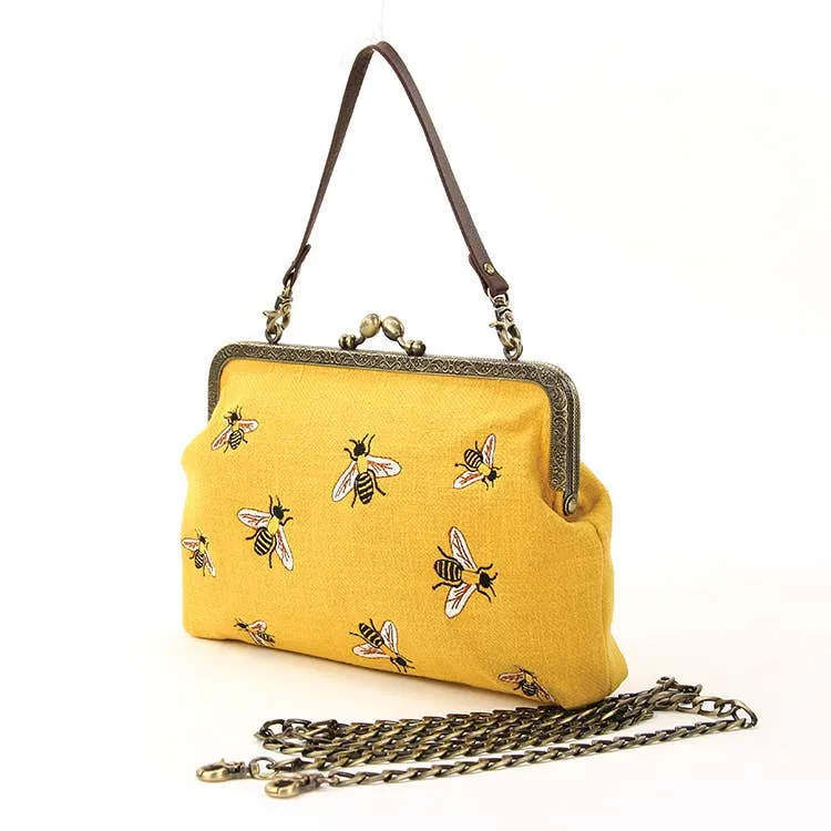 Bees Kisslock Bag: Yellow