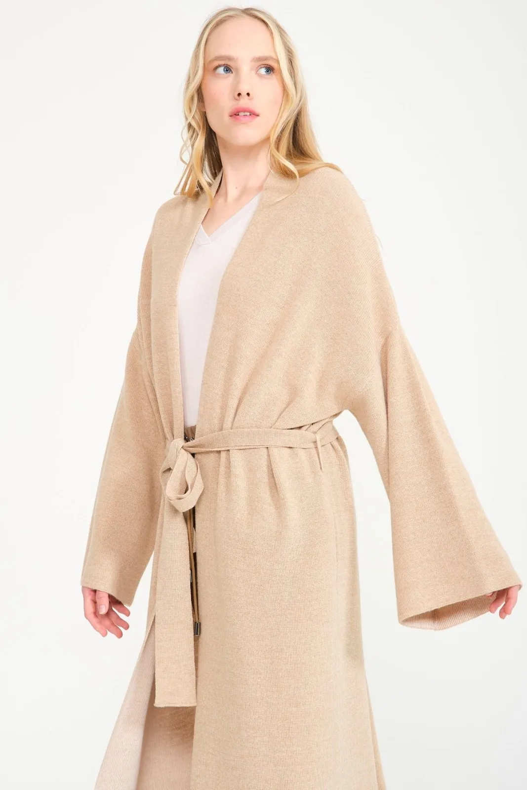 Beige Long Knit Cardigan