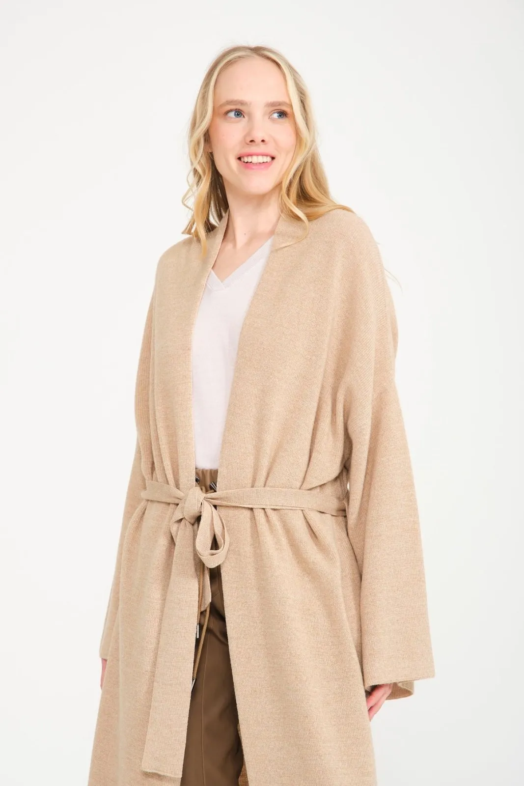 Beige Long Knit Cardigan