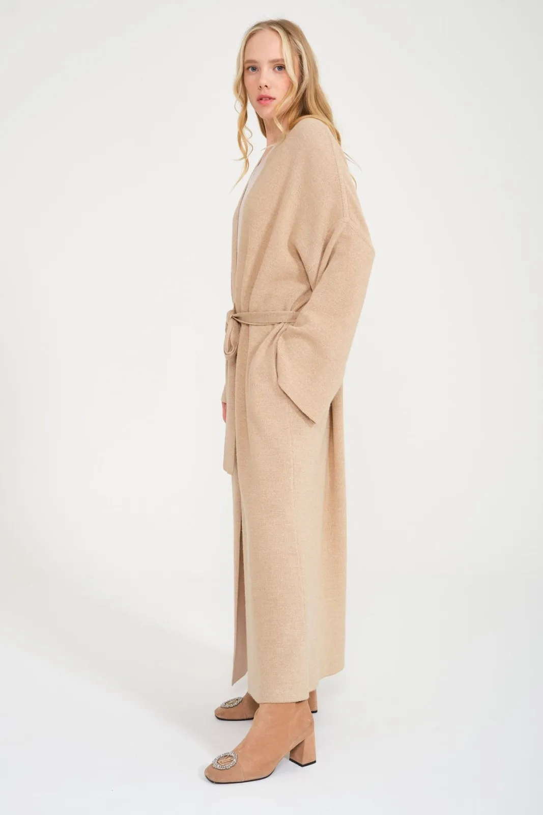 Beige Long Knit Cardigan