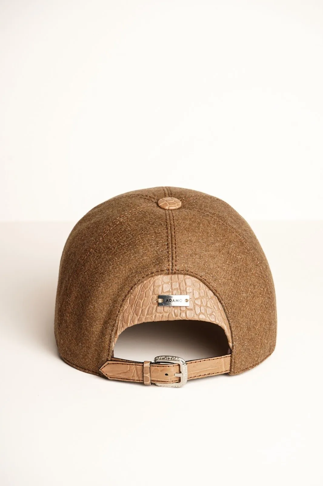 Beige Textile & Crocodile Leather Cap