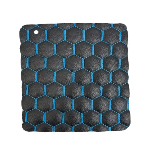 Black | Blue Honeycomb Hexagon Quilted Foam Backed Faux Leather Vinyl Fabric