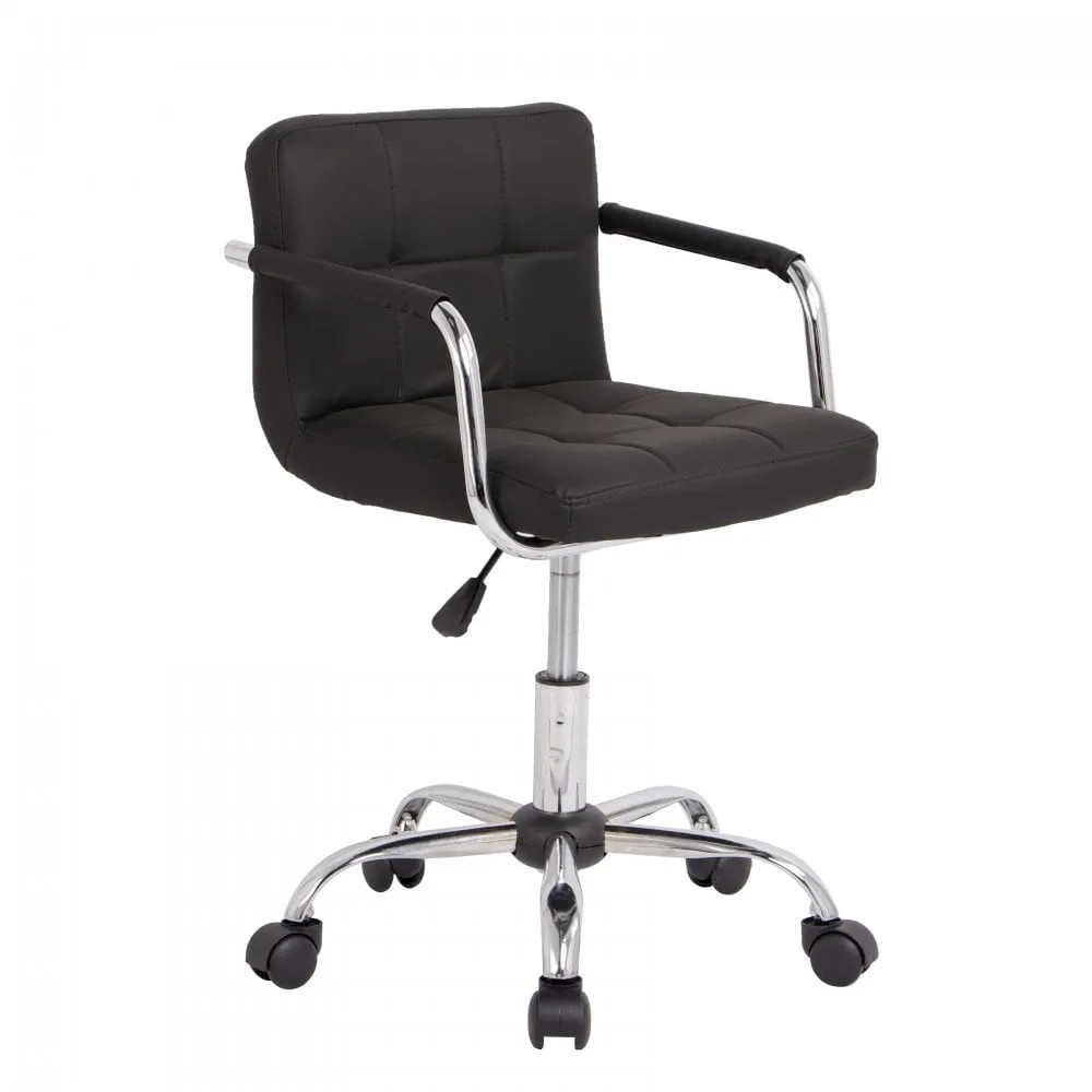 Black Cushioned Faux Leather Office Chair with Chrome Legs