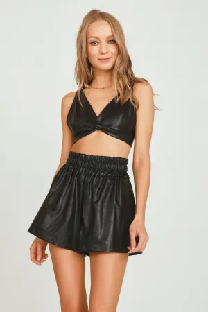 Black Faux Leather Bra Top