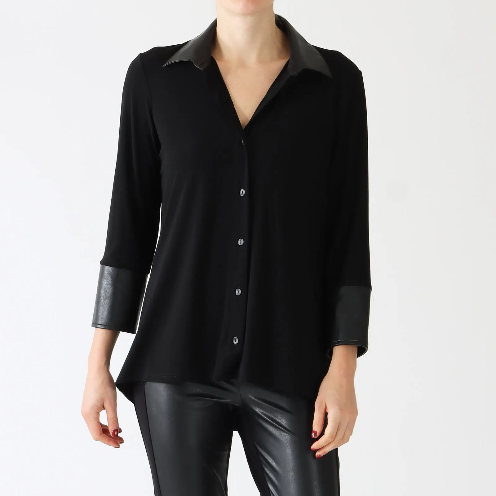 Black Faux Leather Detail Blouse