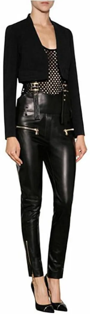 Black Faux-Leather Overalls