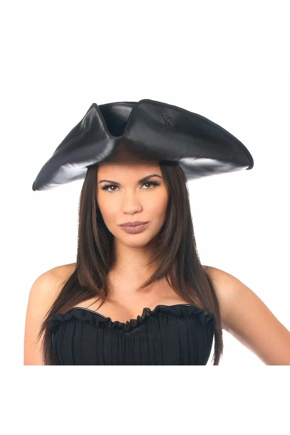 Black Faux Leather Pirate Hat