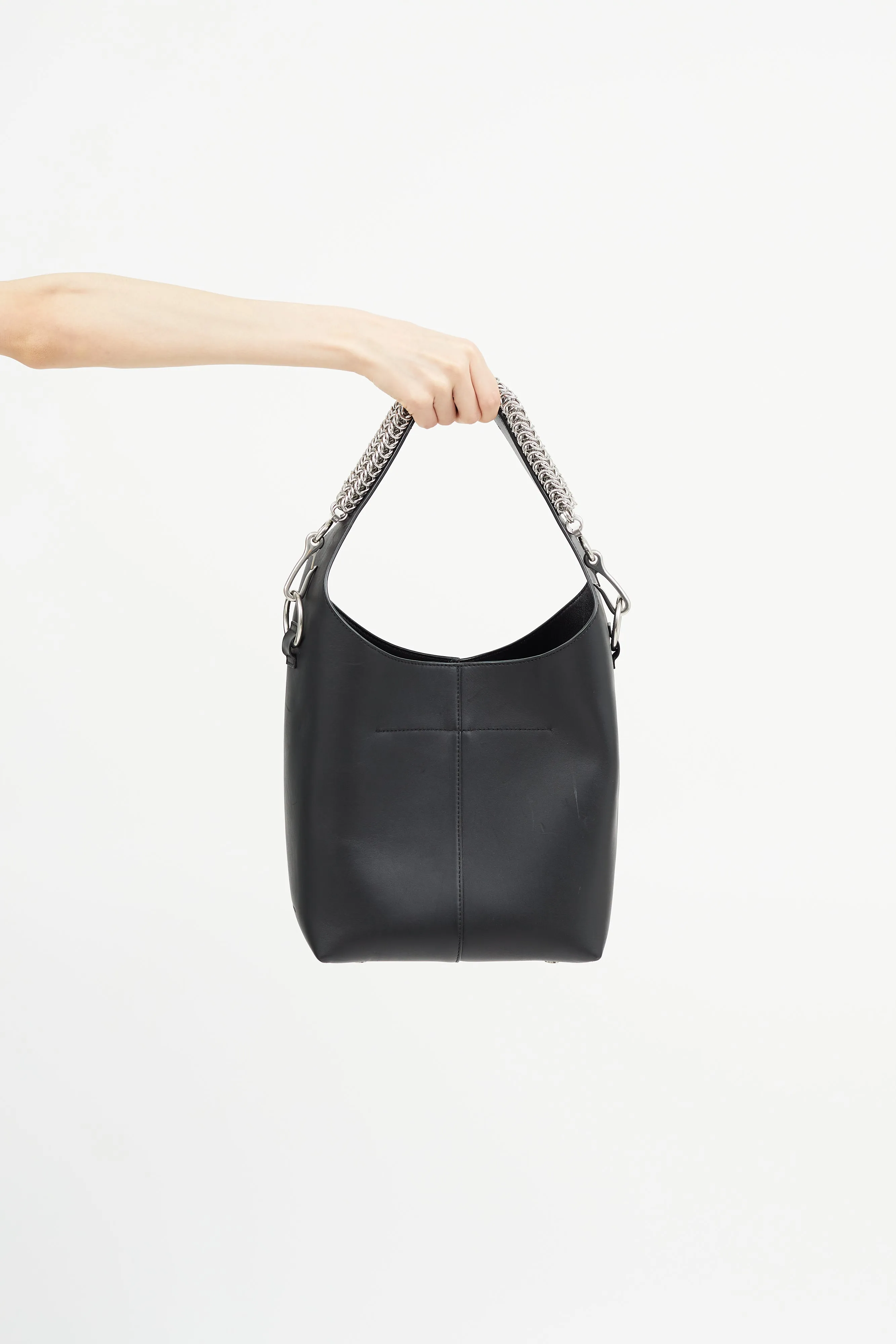 Black Leather Genesis Box Chain Shoulder Bag