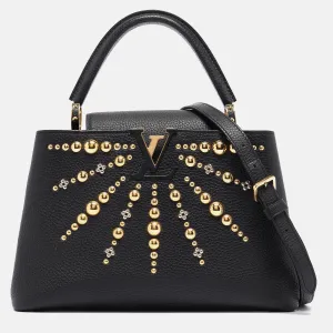 Black Leather Studded Sol Capucines PM Bag