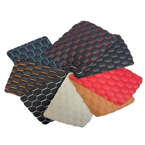 Black | Orange Honeycomb Hexagon Quilted Foam Backed Faux Leather Vinyl Fabric