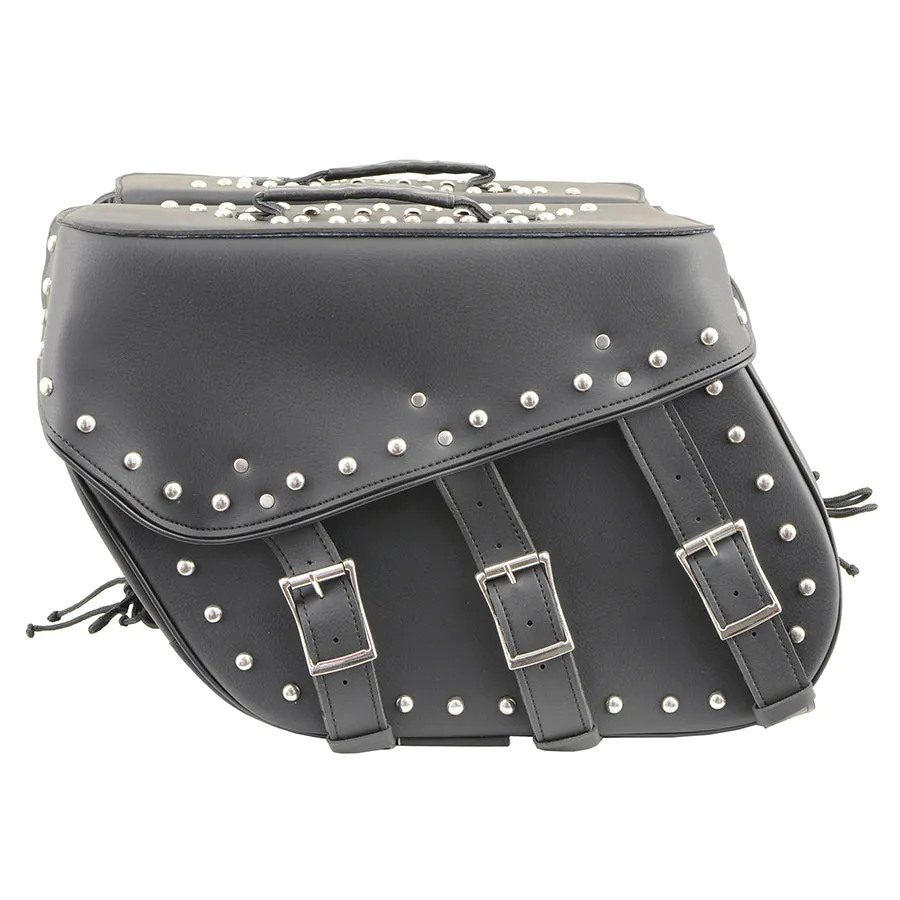 Black PVC Zip Off Large Chrome Studded Motorcycle Saddlebag