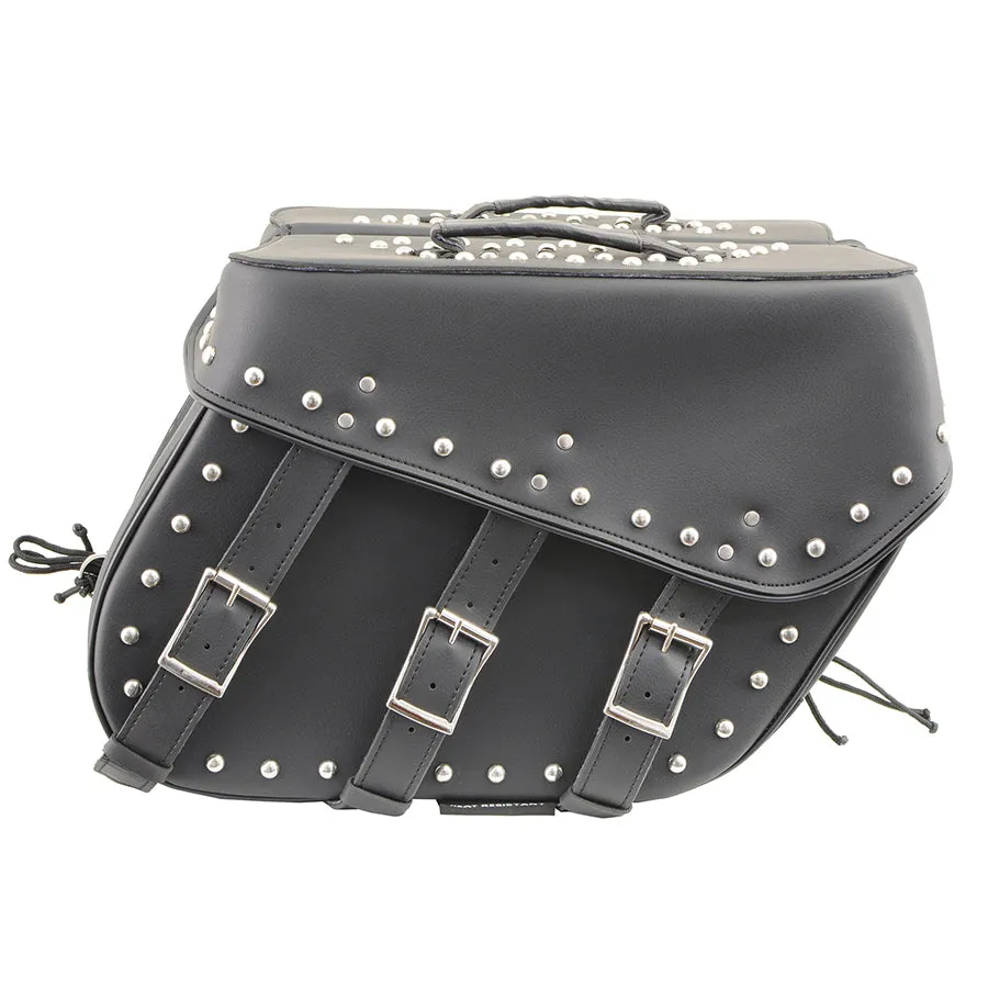 Black PVC Zip Off Large Chrome Studded Motorcycle Saddlebag