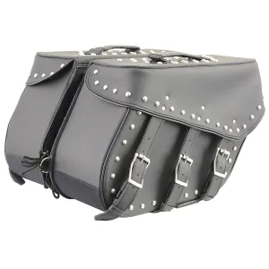 Black PVC Zip Off Large Chrome Studded Motorcycle Saddlebag