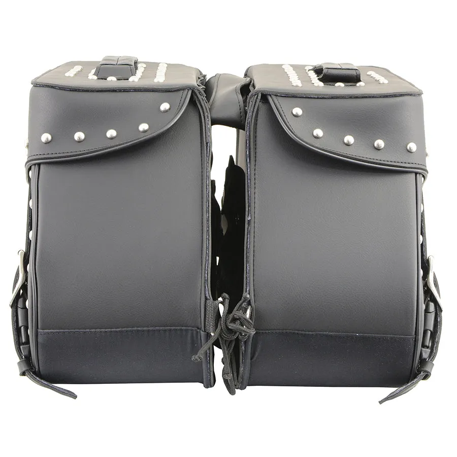 Black PVC Zip Off Large Chrome Studded Motorcycle Saddlebag